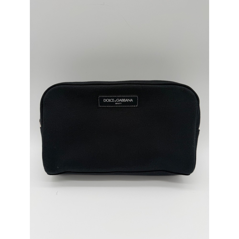 Dolce & Gabbana Beauty Black Canvas Makeup Bag Cosmetic Pouch Zip Travel Case